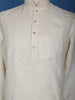Cream White Thread Embroidery Cotton Kurta Set With Pant