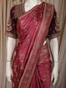 Crimson Pink Floral Vine Zari Woven Design Semi Banarasi Silk Saree with Designer Blouse