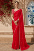 Crimson Red Butta Zari Embroidered Design Pure Organza Saree with Scalloped Border