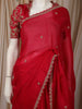 Crimson Red Butta Zari Embroidered Design Pure Organza Saree with Scalloped Border