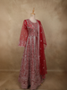 Crimson Red Floral Beads and Zari Embroidered Design Net Mastani Lehenga with Dupatta