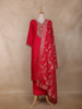 Crimson Red Floral Design Cotton Straight Cut Salwar Suit