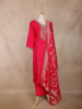 Crimson Red Floral Design Cotton Straight Cut Salwar Suit