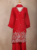 Crimson Red Floral Design Georgette Sharara Salwar Suit