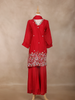 Crimson Red Floral Design Georgette Sharara Salwar Suit