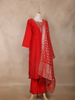 Crimson Red Floral Design Silk Cotton Straight Cut Salwar Suit