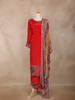 Crimson Red Floral Design Synthetic Straight Cut Salwar Suit