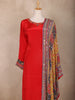Crimson Red Floral Design Synthetic Straight Cut Salwar Suit