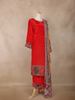 Crimson Red Floral Design Synthetic Straight Cut Salwar Suit