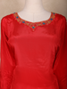 Crimson Red Floral Design Synthetic Straight Cut Salwar Suit