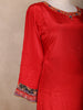 Crimson Red Floral Design Synthetic Straight Cut Salwar Suit