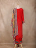 Crimson Red Floral Design Synthetic Straight Cut Salwar Suit