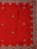 Crimson Red Floral Embroidered Tissue Organza Saree With Navy Blue Floral Blouse