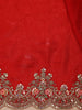 Crimson Red Floral Embroidered Tissue Organza Saree With Navy Blue Floral Blouse