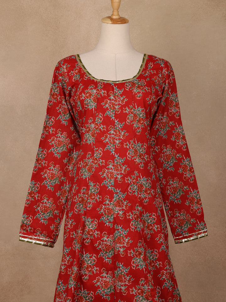 Crimson Red Floral Printed Cotton Salwar Suit - Diadem