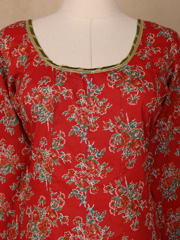 Crimson Red Floral Printed Cotton Salwar Suit - Diadem