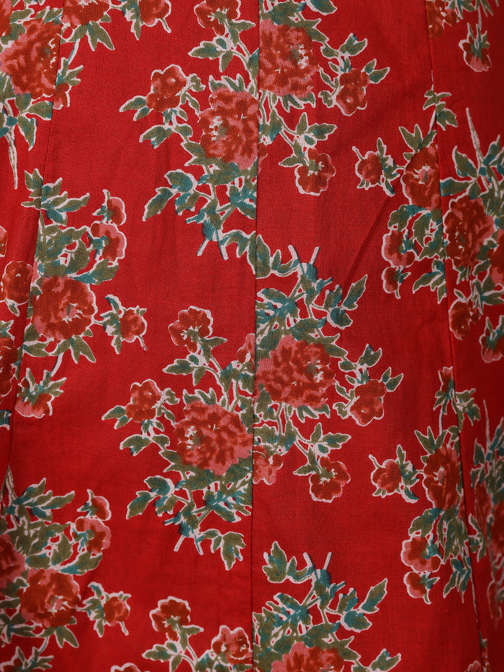 Crimson Red Floral Printed Cotton Salwar Suit - Diadem