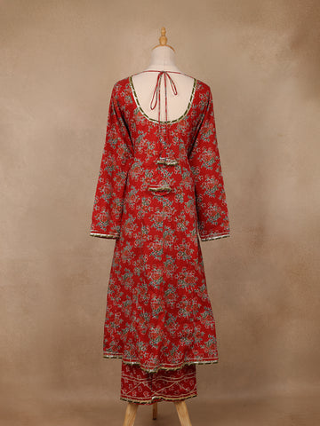 Crimson Red Floral Printed Cotton Salwar Suit - Diadem