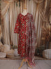 Crimson Red Floral Printed Design Cotton Straight Cut Salwar Suit with Dupatta