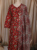 Crimson Red Floral Printed Design Cotton Straight Cut Salwar Suit with Dupatta
