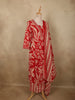 Crimson Red Floral Printed Design Cotton Straight Cut Salwar Suit with Dupatta