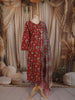 Crimson Red Floral Printed Design Cotton Straight Cut Salwar Suit with Dupatta