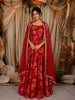 Crimson Red Floral Printed Design Georgette Lehenga With Lace Border Dupatta