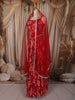 Crimson Red Floral Printed Design Georgette Lehenga With Lace Border Dupatta