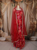 Crimson Red Floral Printed Design Georgette Lehenga With Lace Border Dupatta