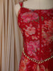 Crimson Red Floral Printed Design Georgette Lehenga With Lace Border Dupatta