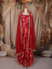 Crimson Red Floral Printed Design Georgette Lehenga With Lace Border Dupatta
