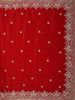 Crimson Red Floral Sequins and Beads Embroidered Design Satin Designer Saree with Scalloped Border