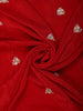 Crimson Red Floral Sequins and Beads Embroidered Design Satin Designer Saree with Scalloped Border