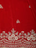Crimson Red Floral Sequins and Beads Embroidered Design Satin Designer Saree with Scalloped Border