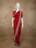 Crimson Red Floral Sequins and Beads Embroidered Design Satin Designer Saree with Scalloped Border