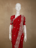 Crimson Red Floral Sequins and Beads Embroidered Design Satin Designer Saree with Scalloped Border