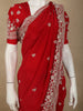 Crimson Red Floral Sequins and Beads Embroidered Design Satin Designer Saree with Scalloped Border