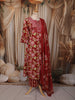 Crimson Red Floral Vine Printed Design Cotton Salwar Suit wit Matching Dupatta