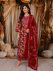 Crimson Red Floral Vine Printed Design Cotton Salwar Suit wit Matching Dupatta