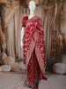 Crimson Red Floral Vine Zari Woven Design Pure Banarasi Silk Saree with Rich Zari Border