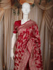 Crimson Red Floral Vine Zari Woven Design Pure Banarasi Silk Saree with Rich Zari Border