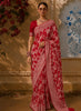 Crimson Red Floral Vine Zari Woven Design Pure Banarasi Silk Saree with Rich Zari Border