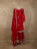 Crimson Red Floral Zari Embroidered Design Georgette Palazzo Suit with Dupatta