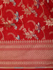 Crimson Red Floral Zari Woven Design Pure Banarasi Silk Saree with Zari Border