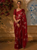 Crimson Red Floral Zari Woven Design Pure Tissue Silk Fancy Saree with Solid Border