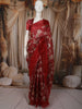 Crimson Red Floral Zari Woven Design Pure Tissue Silk Fancy Saree with Solid Border