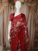 Crimson Red Floral Zari Woven Design Pure Tissue Silk Fancy Saree with Solid Border