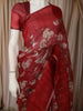 Crimson Red Floral Zari Woven Design Pure Tissue Silk Fancy Saree with Solid Border