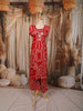 Crimson Red Geometric Line Mirror and Thread Embroidered Design Cotton Palazzo Suit