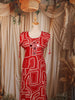 Crimson Red Geometric Line Mirror and Thread Embroidered Design Cotton Palazzo Suit